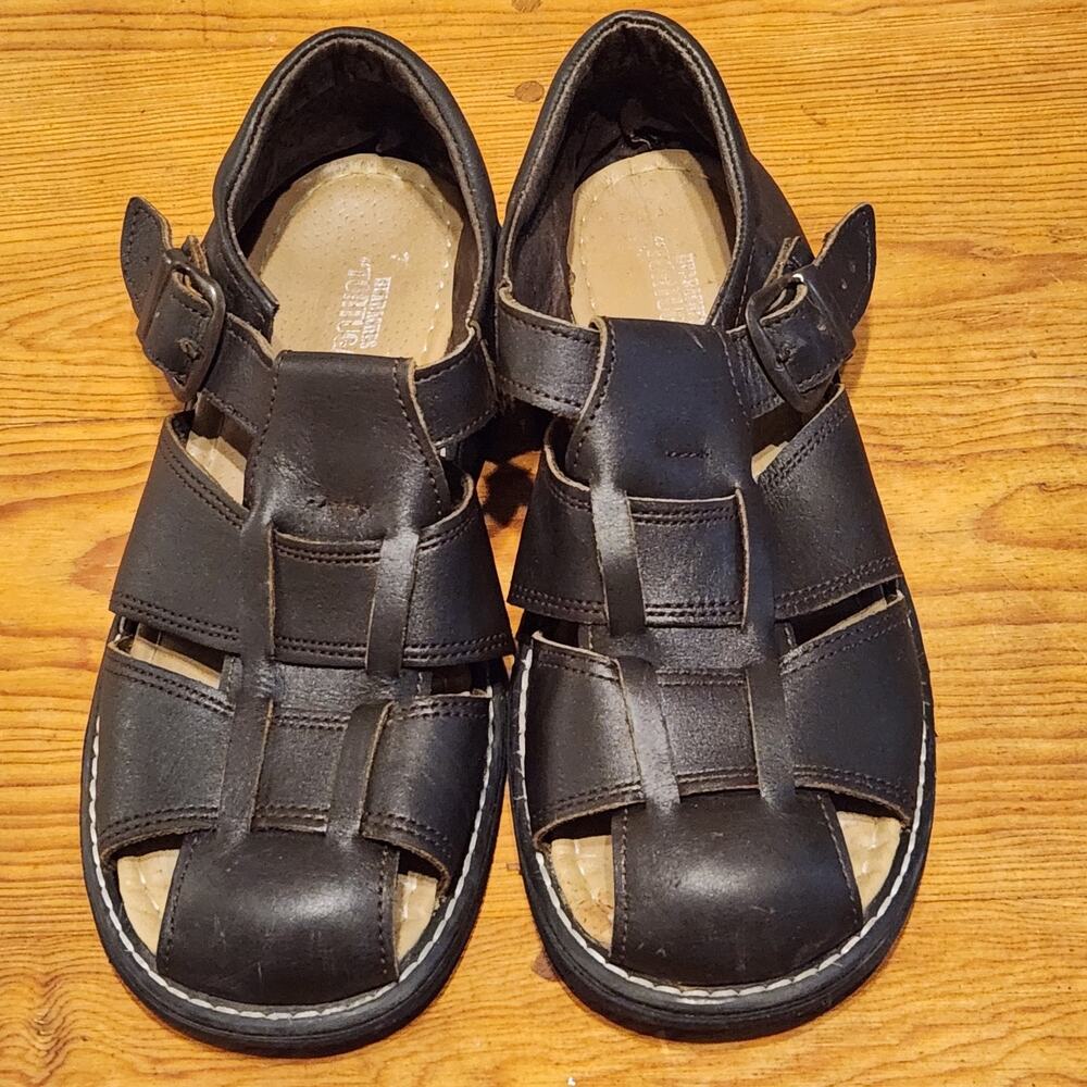 VTG Y2K Fisherman Leather Sandals Men Leather Shoes Brown Chunky DAD Grandpa 9.5